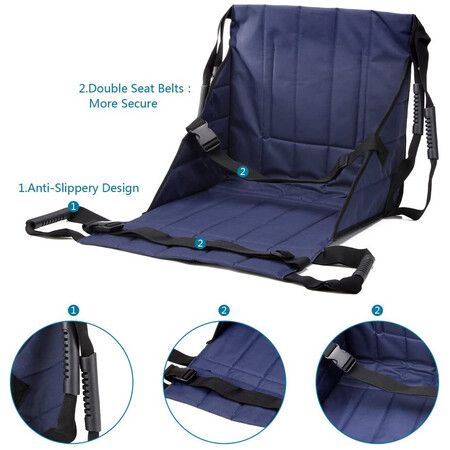 Blue - 4 Handles,Patient Transfer Emergency Evacuation Chair Wheelchair Belt Safety Full Body Medical Lifting Sling Sliding Transferring Disc Use