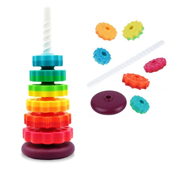 Educational Spinning Stacking Toys, Rainbow Stacking Rings Toy, Toddlers Toys Montessori Sensory Learning Toy for Girls and Boys Spin Wheel Toys for Kids