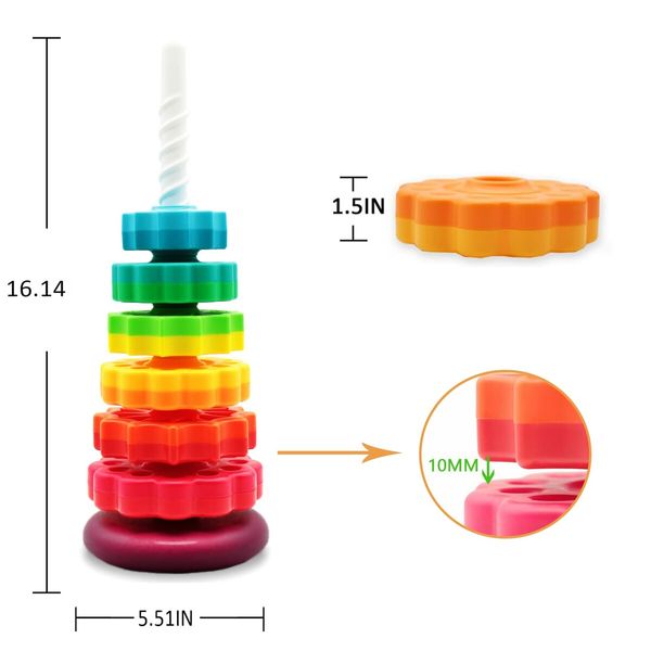 Educational Spinning Stacking Toys, Rainbow Stacking Rings Toy, Toddlers Toys Montessori Sensory Learning Toy for Girls and Boys Spin Wheel Toys for Kids