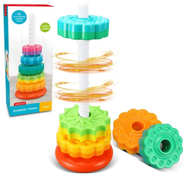 Spinning Stacking Toys, Educational Toddler Toys Stacking Rings Toy, Montessori Toy for Girls and Boys, Spin Gears Toys Christmas Birthday Gift for Kids