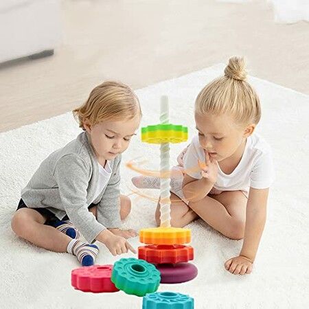 Spinning Stacking Toys, Educational Toddler Toys Stacking Rings Toy, Montessori Toy for Girls and Boys, Spin Gears Toys Christmas Birthday Gift for Kids