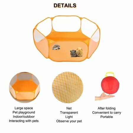 Small Animals C&C Cage Tent,Breathable & Transparent Pet Playpen Pop Open Outdoor/Indoor Exercise Fence,Portable Yard Fence for Guinea Pig,Rabbits,Hamster,Chinchillas and Hedgehogs (Orange)