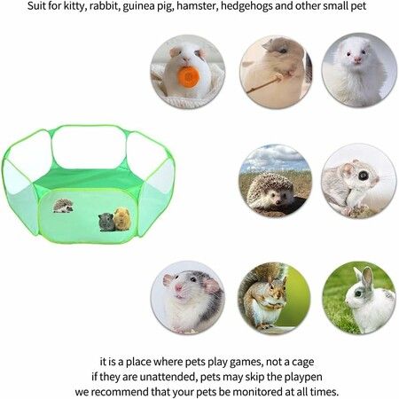 Small Animals C&C Cage Tent,Breathable & Transparent Pet Playpen Pop Open Outdoor/Indoor Exercise Fence,Portable Yard Fence for Guinea Pig,Rabbits,Hamster,Chinchillas and Hedgehogs (Green)