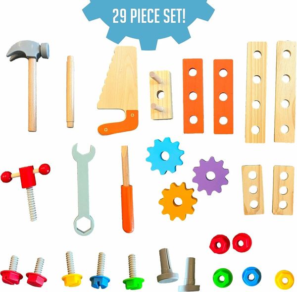 Wooden Tool Set for Kids, 29 Piece Construction Tool Set, STEM Educational Toy, Toddler Toys, Toddler Toys, Toys for 4+ Year Olds