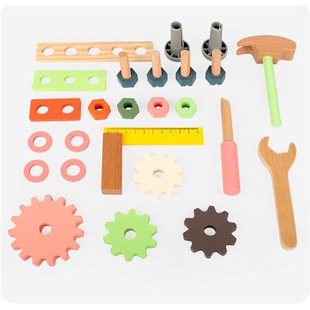 Mini Tool Bench Set Wooden Tool Workbench Construction Workshop Pretend Play Gift for 3+ Year Old Boys Girls