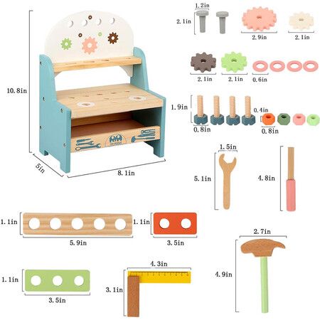 Mini Tool Bench Set Wooden Tool Workbench Construction Workshop Pretend Play Gift for 3+ Year Old Boys Girls