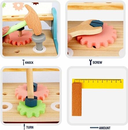 Mini Tool Bench Set Wooden Tool Workbench Construction Workshop Pretend Play Gift for 3+ Year Old Boys Girls