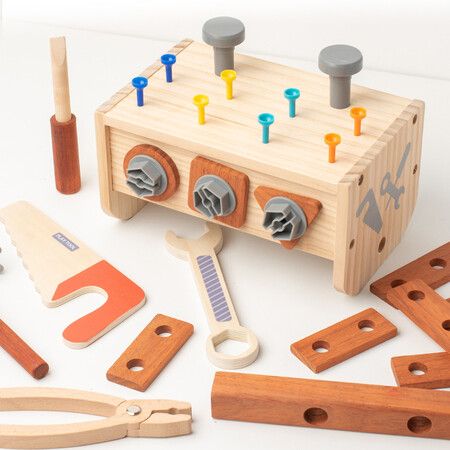 Wooden Tool Set for Kids, Wooden Tool Box, Montessori Toys, Wooden Tool Kit for Kids, Role Play, Educational Building Toys