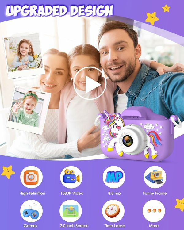 Kids Camera Toys for Ages 3-12, Unicorn Camera for Kids, Christmas Birthday Festival Gifts for Girls, Toddler Digital Video Camera, 32G SD Card