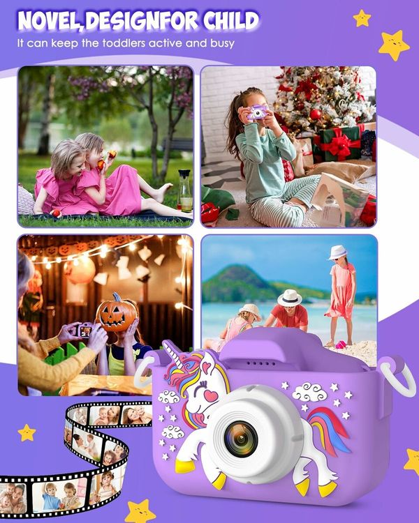 Kids Camera Toys for Ages 3-12, Unicorn Camera for Kids, Christmas Birthday Festival Gifts for Girls, Toddler Digital Video Camera, 32G SD Card