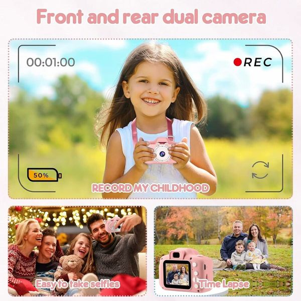 Kids Camera for Kids, Digital Camera for Kids Ages 4, 5, 6, 7, 8, 9, Christmas Birthday Gifts, MP3 Player, Kids Camera for 10-12 Years Old, children's camera with 32 GB card, Pink