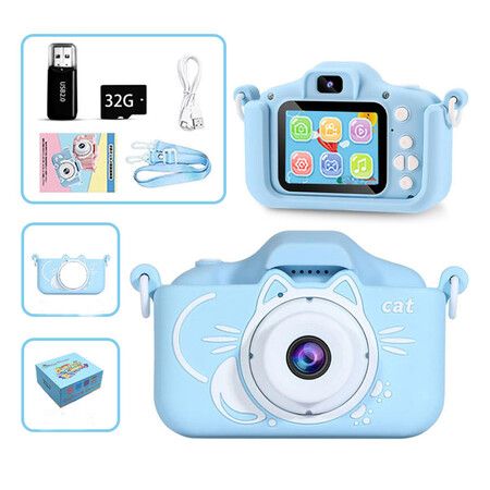 Kids Camera for Kids, Digital Camera for Kids Ages 4, 5, 6, 7, 8, 9, Christmas Birthday Gifts, MP3 Player, Kids Camera for 10-12 Years Old, children's camera with 32 GB card, Blue