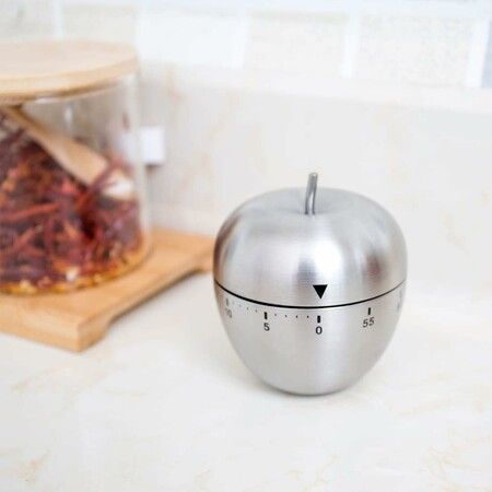 Apple Kitchen Timer Stainless Steel Mechanical Rotating 60 Minute Alarm Timer Count Down Timer for Learning, Cooking