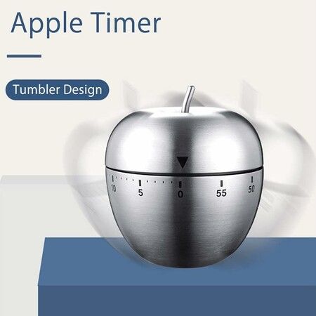 Apple Kitchen Timer Stainless Steel Mechanical Rotating 60 Minute Alarm Timer Count Down Timer for Learning, Cooking