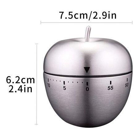 Apple Kitchen Timer Stainless Steel Mechanical Rotating 60 Minute Alarm Timer Count Down Timer for Learning, Cooking