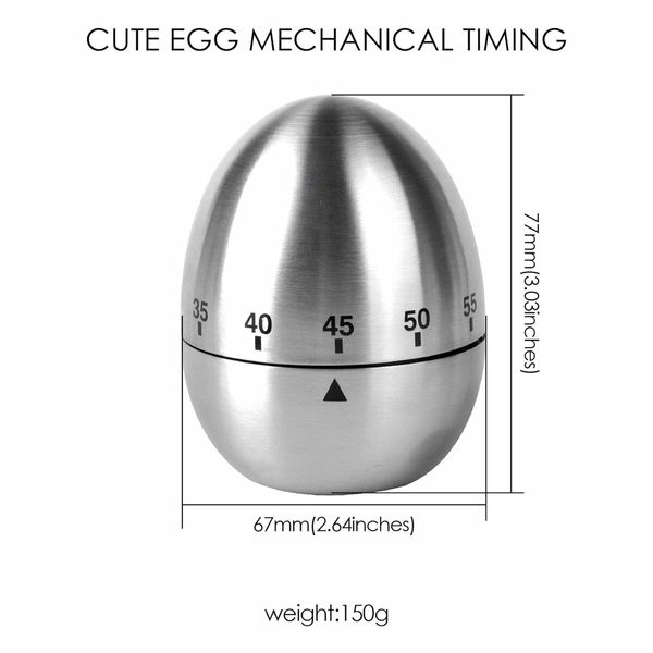 Egg Kitchen Timer Stainless Steel Mechanical Rotating Alarm 60 Minutes Count Down Timer for Cooking Learning