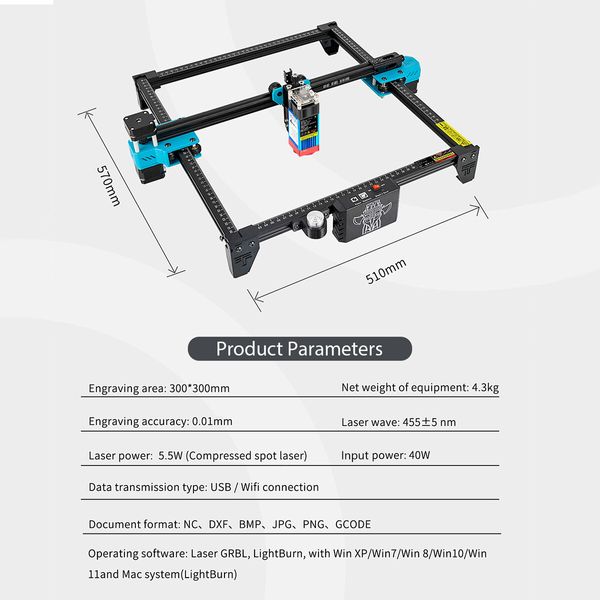 Laser Engraver Cutter Engraving Cutting Machine for Wood Acrylic Paper Leather Etching Marking Etcher 40W High Precision