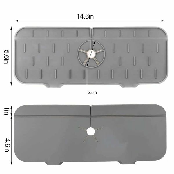 2PCS Kitchen Faucet Absorbent Mat, Sink Splash Guard, Silicone Sink Splash Catcher 37 x 14 cm (Gray)