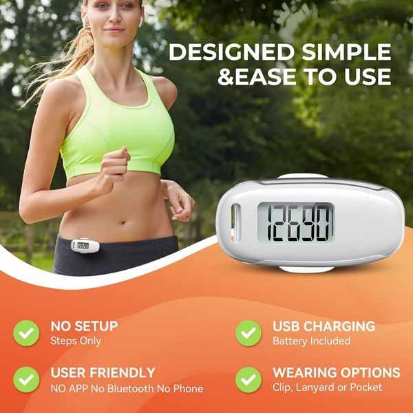 3D Pedometer for Walking, Simple Walking Step Counter with Removable Clip and Strap for Men Women Kids Seniors