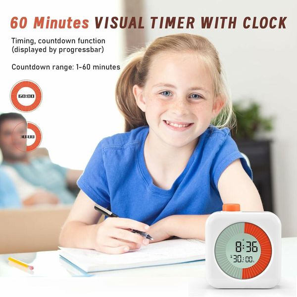 Digital Visual Timer, 60 Minute Countdown Timer for Kids and Adults for Home Kitchen White