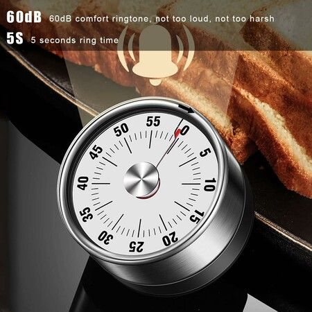 Magnetic Kitchen Timer 60 Minute Stainless Steel Fridge Timer for Cooking, Baking (White)