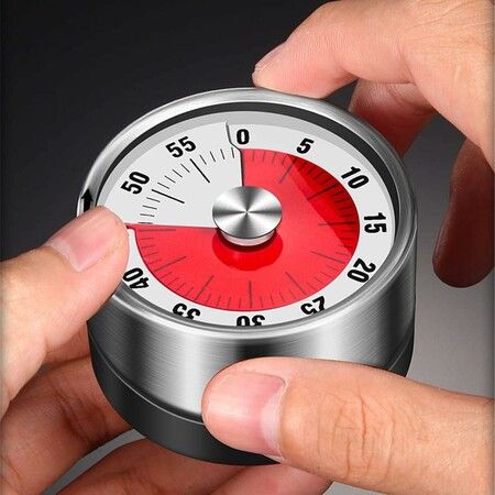 Magnetic Kitchen Timer 60 Minute Stainless Steel Fridge Timer for Cooking, Baking (White)