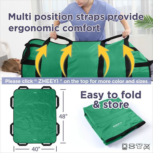 120*100cm Green-Positioning Bed Pad with Handles Hospital Sheets Transfer Board Belts Patient Lift Elderly Assistance Incontinence Mattress,Washable