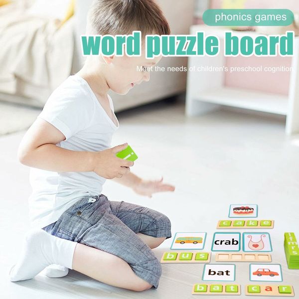 Wooden Sorting English Spelling Games, Reading Spelling Writing Games, Spelling Board Games, Words Learning Flashcards Alphabet Puzzle for Kids