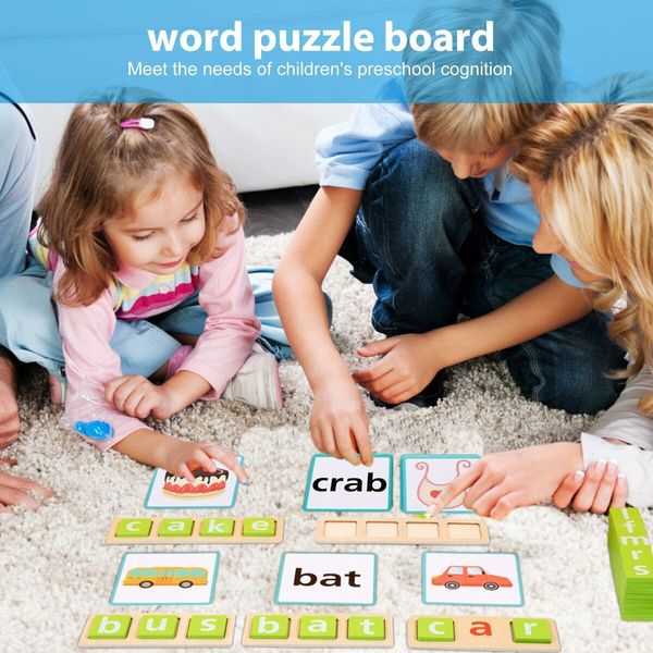 Wooden Sorting English Spelling Games, Reading Spelling Writing Games, Spelling Board Games, Words Learning Flashcards Alphabet Puzzle for Kids