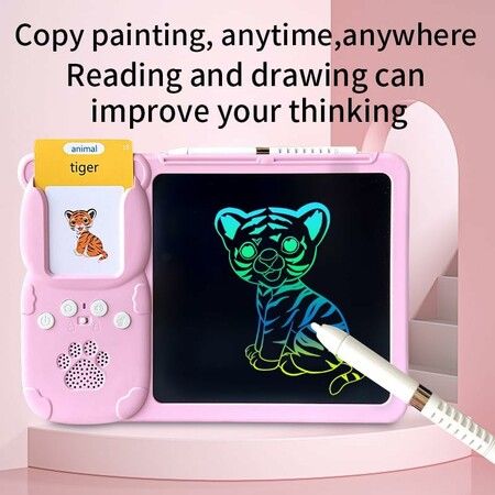 Pink - Bilingual Spanish English  - 2 in 1 Talking Flash Cards Writing Tablet Speech Toy, 510 Sight Words ABC 123 Alphabet Numbers Montessori Toy