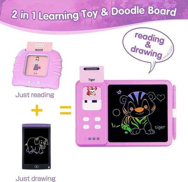 Pink - Bilingual Spanish English  - 2 in 1 Talking Flash Cards Writing Tablet Speech Toy, 510 Sight Words ABC 123 Alphabet Numbers Montessori Toy