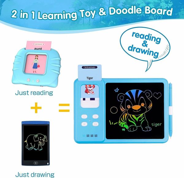 BLue - Bilingual Spanish English  - 2 in 1 Talking Flash Cards Writing Tablet Speech Toy, 510 Sight Words ABC 123 Alphabet Numbers Montessori Toy