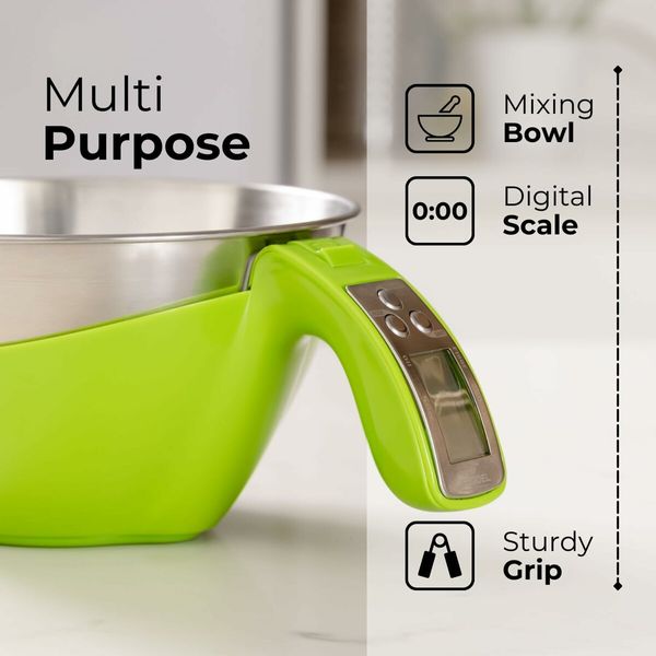 Digital Kitchen Food Scale with Bowl (Removable) and Measuring Cup, 11lbs Capacity (Green)