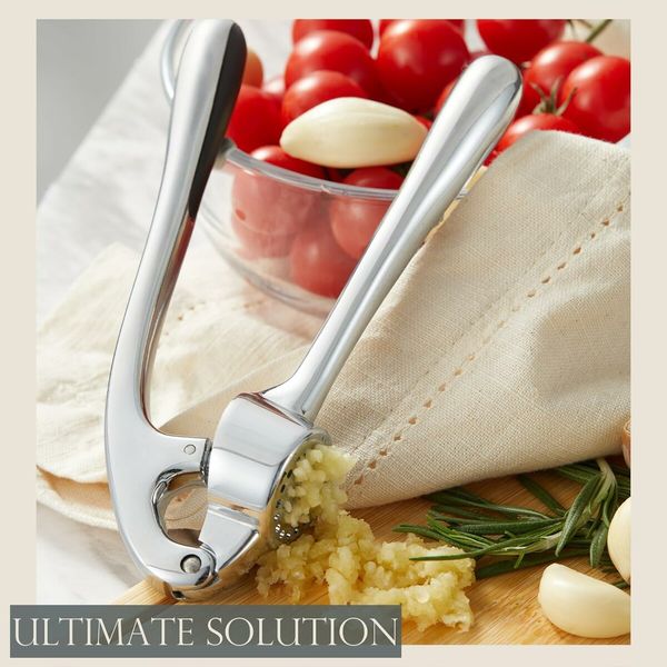 Premium Garlic Press, Garlic Mincer Set of 3 with Silicone Roller Peeler and Cleaning Brush