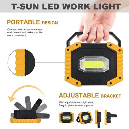 30W 2000LM COB LED Work Light, Rechargeable Portable Waterproof Super Bright Battery Powered Job Site Lighting, Built-in Power Bank for Outdoor Camping Hiking (Pack of 2)