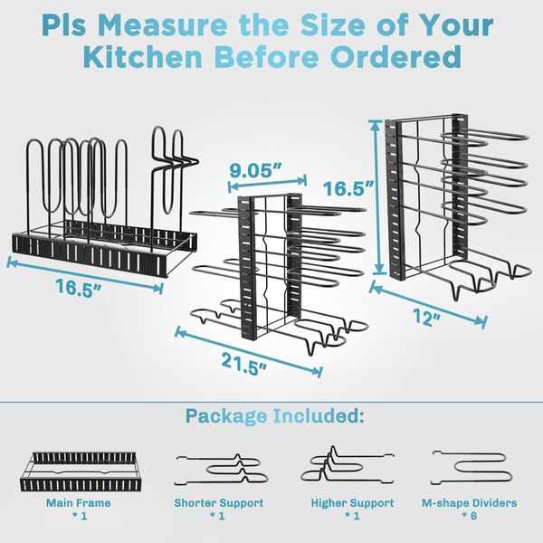 Pots and Pans Organizer for Cabinet, 8 Tier Pot Rack with 3 DIY Methods, Adjustable Pan Organizer Rack for Cabinet, Pot Organizer for Kitchen Organizers