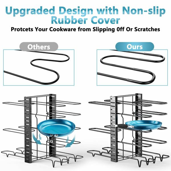 Pots and Pans Organizer for Cabinet, 8 Tier Pot Rack with 3 DIY Methods, Adjustable Pan Organizer Rack for Cabinet, Pot Organizer for Kitchen Organizers