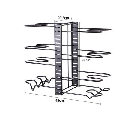 Pots and Pans Organizer for Cabinet, 8 Tier Pot Rack with 3 DIY Methods, Adjustable Pan Organizer Rack for Cabinet, Pot Organizer for Kitchen Organizers