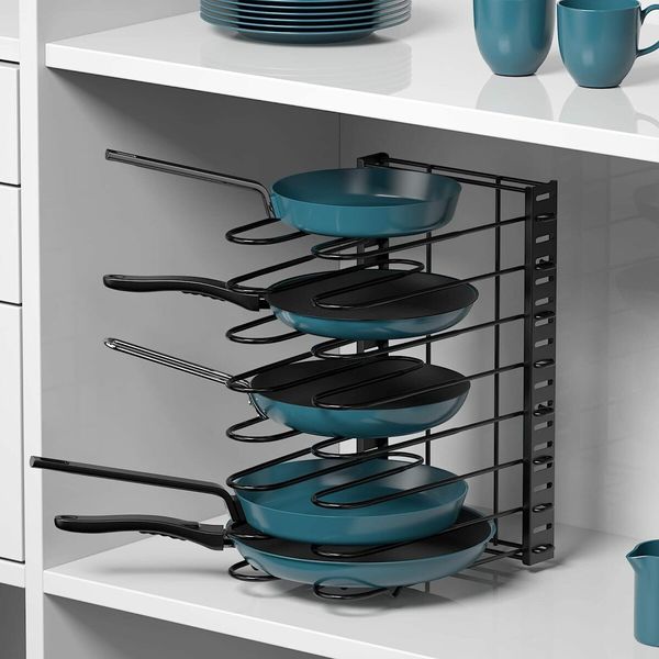 Pots and Pans Organizer for Cabinet, 8 Tier Pot Rack with 3 DIY Methods, Adjustable Pan Organizer Rack for Cabinet, Pot Organizer for Kitchen Organizers