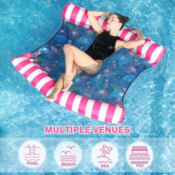 Hammock Pool Floats, 1 or 2 Person Inflatable Swimming Rafts Floats Mat 120 x 130 cm Pink