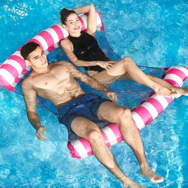 Hammock Pool Floats, 1 or 2 Person Inflatable Swimming Rafts Floats Mat 120 x 130 cm Pink