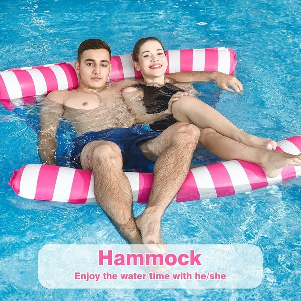 Hammock Pool Floats, 1 or 2 Person Inflatable Swimming Rafts Floats Mat 120 x 130 cm Pink