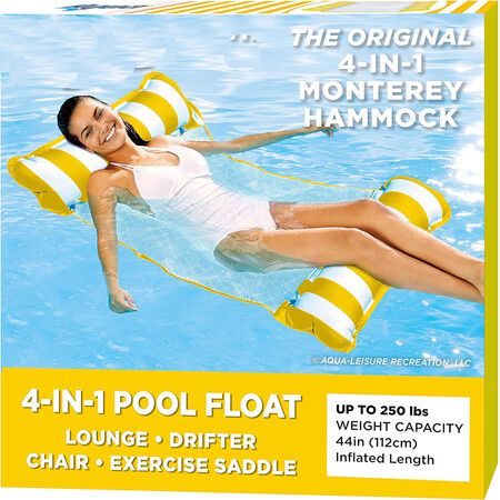 4 in 1 Monterey Hammock Pool Float and Water Hammock, Multi Purpose, Inflatable Pool Floats for Adults, PVC Material 120 x 65 cm Yellow