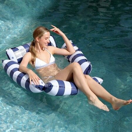 Inflatable Pool Float Chair Lounge for Adults and Kids Floating,Stripe Pattern Float Hammock for Pool Party Summer Water Fun 120 x 120 cm Blue