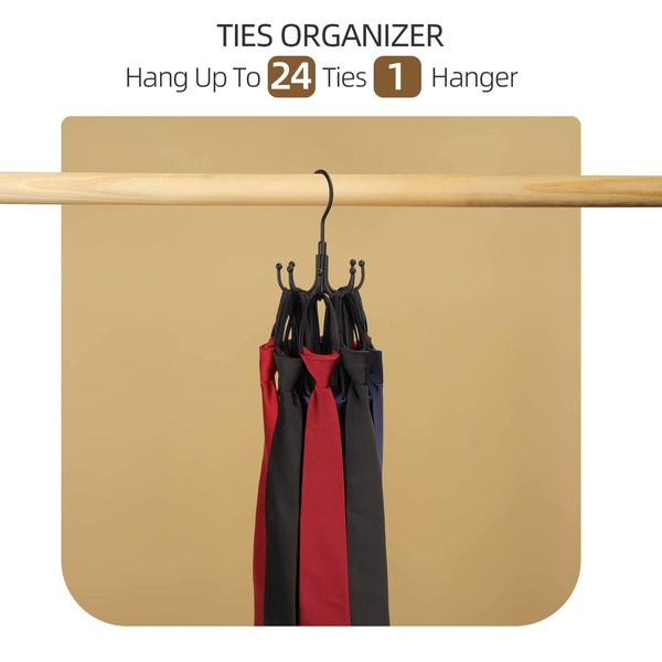 2 Pack Belt Hanger Closet Accessories Organizer 24 Storage Capacity, Hanging Holder Storage Hook for Belt Tie Clothes Bags Hats(Black）