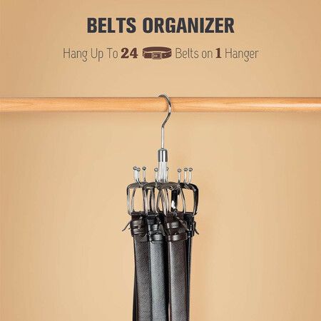 2 Pack Belt Hanger Closet Accessories Organizer 24 Storage Capacity, Hanging Holder Storage Hook for Belt, Tank Top Tie Clothes Bags Hats