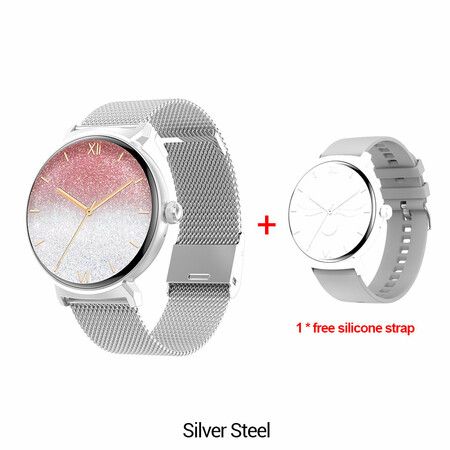 Smartwatch 1.45 Inch 300+ Watchfaces Compass Wireless Relojes Inteligentes Waterproof Smart Sport Watch for Grils Woman(Silver)