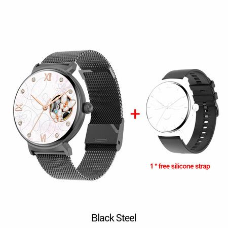 Smartwatch 1.45 Inch 300+ Watchfaces Compass Wireless Relojes Inteligentes Waterproof Smart Sport Watch for Grils Woman(Black)