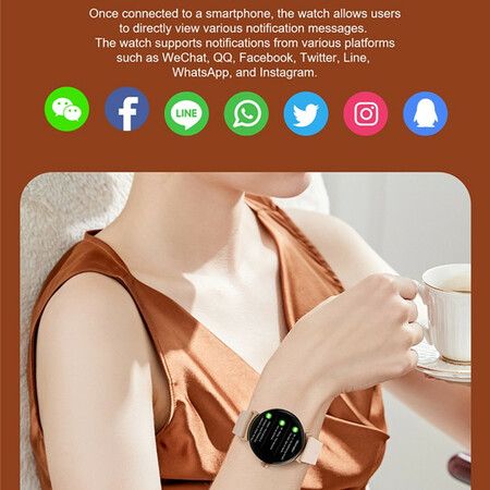 Smartwatch 1.45 Inch 300+ Watchfaces Compass Wireless Relojes Inteligentes Waterproof Smart Sport Watch for Grils Woman(Black)