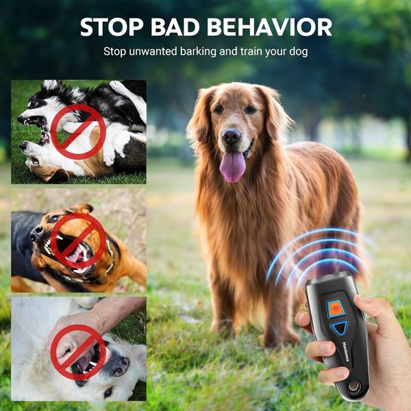 Dog Bark Control Devices, Rechargeable Ultrasonic Anti Bark Device, 33ft Remote Dog Bark Deterrent Box with LED Flashlight for Indoor Outdoor Neighbor Dogs